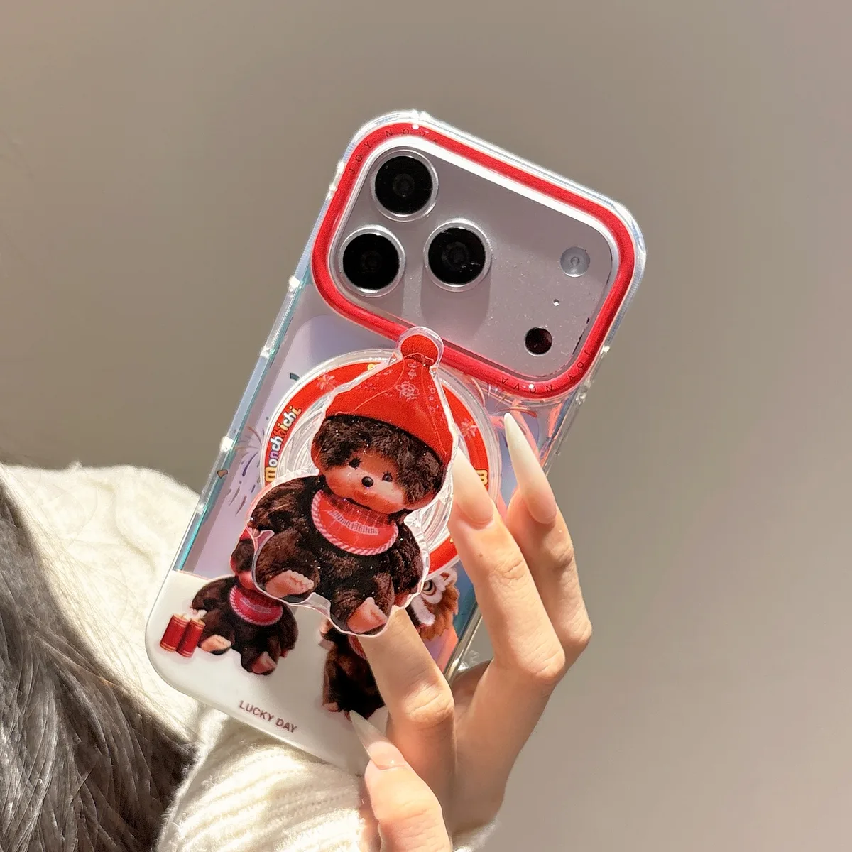 Monchhichi Lucky Day Clear Phone Case for iPhone 17 16 15 14 13 Pro Max